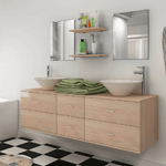 Set Mobili per Bagno 9 pz con Lavandino e Rubinetto Beige