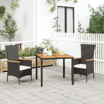 Set da Pranzo da Giardino 3 pz con Cuscini Nero in Polyrattan