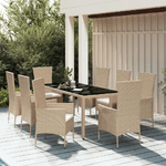 vidaXL Set da Pranzo da Giardino 9 pz con Cuscini Beige in Polyrattan