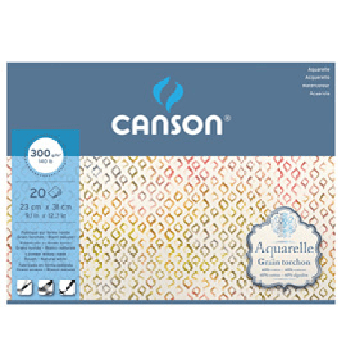 CANSON Blocco collato 4 lati AQUARELLE 23x31 cm 20 fg. 300 gr. grana ruvida Canson