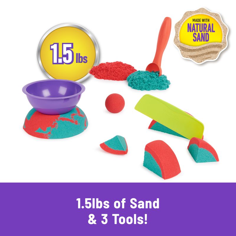 Kinetic-Sand--Mold-N’-Flow-680g-di--Sabbia-in-2-Colori-Rossa-e-Verde-3-Strumenti-per-Modellare-e-Creare-Gioco-per-Bambini-e-Bambine-3--anni