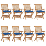 vidaXL Sedie da Giardino con Cuscini Blu 8 pz Legno Massello di Teak