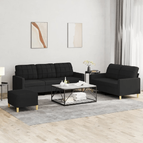 vidaXL Set di Divani 3 pz con Cuscini Nero in Tessuto