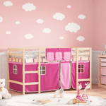 Letto a Soppalco con Tende Bambini Rosa 90x200 cm Massello Pino