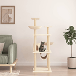 vidaXL Albero per Gatti con Tiragraffi in Sisal Crema 141 cm