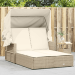 vidaXL Lettino Doppio con Baldacchino e Cuscini Beige in Polyrattan