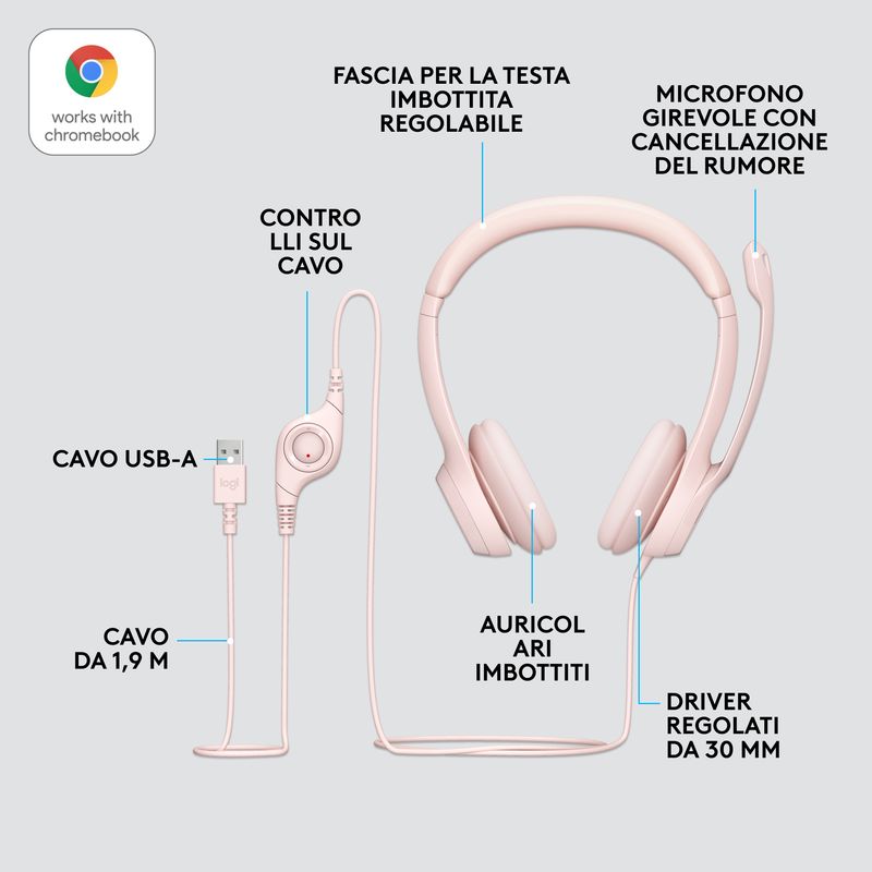 Logitech-H390-Auricolare-Cablato-A-Padiglione-Ufficio-USB-tipo-A-Rosa