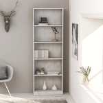 vidaXL Libreria a 5 Ripiani Grigio Cemento 60x24x175 cm in Truciolato