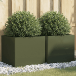 vidaXL Fioriere 2pz Verde Oliva 42x40x39 cm Acciaio Laminato a Freddo