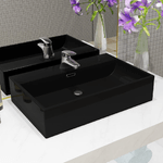 Lavandino con Foro Rubinetto Ceramica Nero 60,5x42,5x14,5 cm