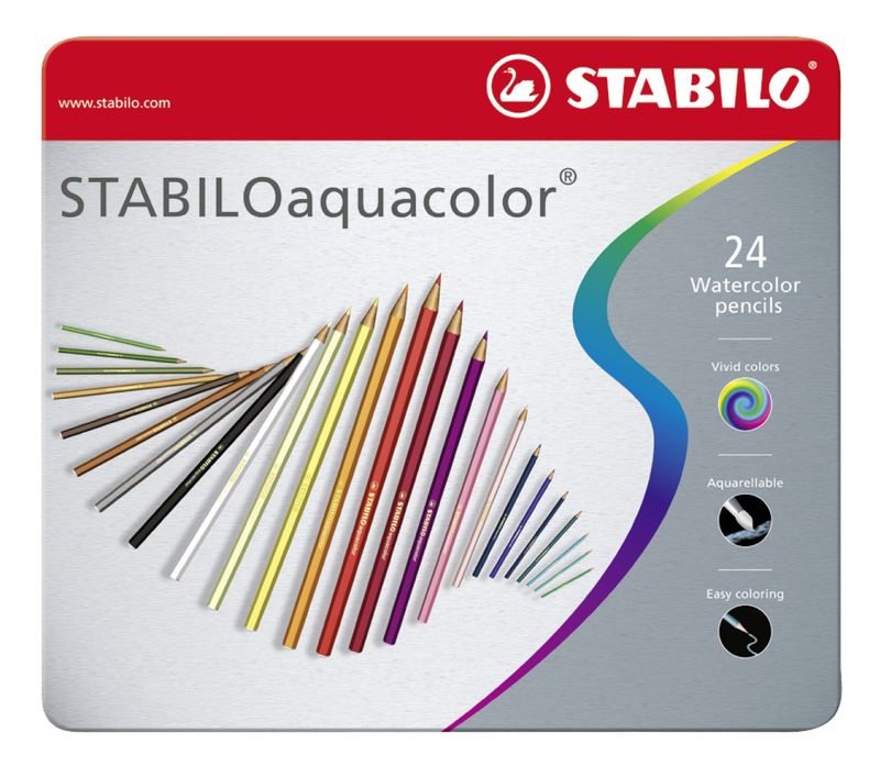 STABILO-Matita-colorata-acquarellabile---STABILOaquacolor---Scatola-in-Metallo-da-24-colori-assortiti