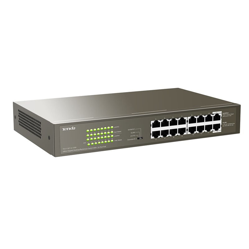 Tenda-TEG1116P-16-150W-EU-switch-di-rete-Non-gestito-Gigabit-Ethernet--10-100-1000--Supporto-Power-over-Ethernet--PoE--Bronzo