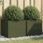 vidaXL Fioriere 2pz Verde Oliva 49x47x46 cm Acciaio Laminato a Freddo