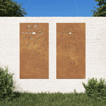 vidaXL Decorazioni Muro da Giardino 2pz 105x55 cm Fiore Acciaio Corten