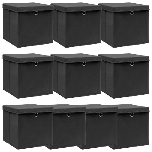 vidaXL Scatole Portaoggetti con Coperchi 10pz Neri 32x32x32 cm Tessuto