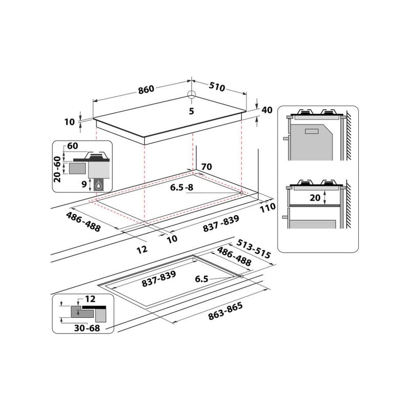 Whirlpool-GOA-9523-NB-Nero-Da-incasso-86-cm-Gas-5-Fornello-i-