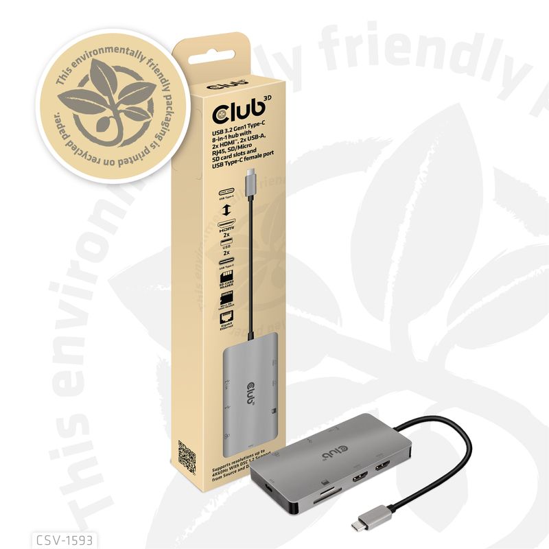 CLUB3D-CSV-1593-hub-di-interfaccia-USB-3.2-Gen-1--3.1-Gen-1--Type-C-16200-Mbit-s-Metallico