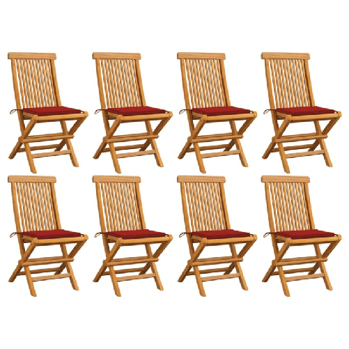vidaXL Sedie da Giardino con Cuscini Rossi 8 pz in Massello di Teak