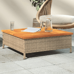 vidaXL Tavolo da Giardino Beige 70x70x25cm in Rattan e Legno di Acacia