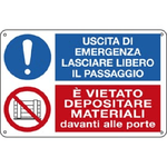 CARTELLI SEGNALATORI Cartello segnalatore multisimbolo - 30x20 cm - USCITA DI EMERGENZA…/E' VIETATO DEPOSITARE… - alluminio - Cartelli Segnalatori