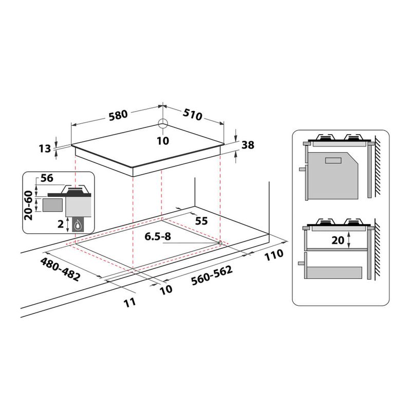 Whirlpool-TGML-651-IX-Stainless-steel-Da-incasso-55-cm-Gas-4-Fornello-i-