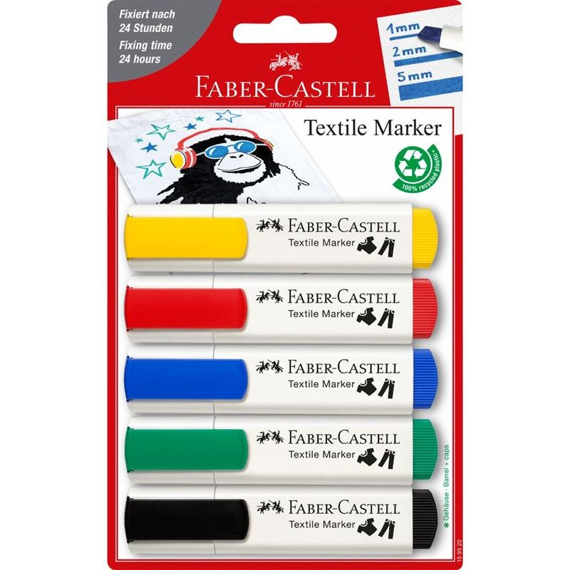 Faber-Castell-159520-marcatore-permanente-Punta-smussata-Nero-Blu-Verde-Rosso-Giallo-5-pz