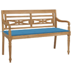 vidaXL Panca Batavia con Cuscino Blu 120 cm in Massello di Teak