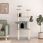 vidaXL Albero per Gatti con Tiragraffi in Sisal Grigio Chiaro 166 cm