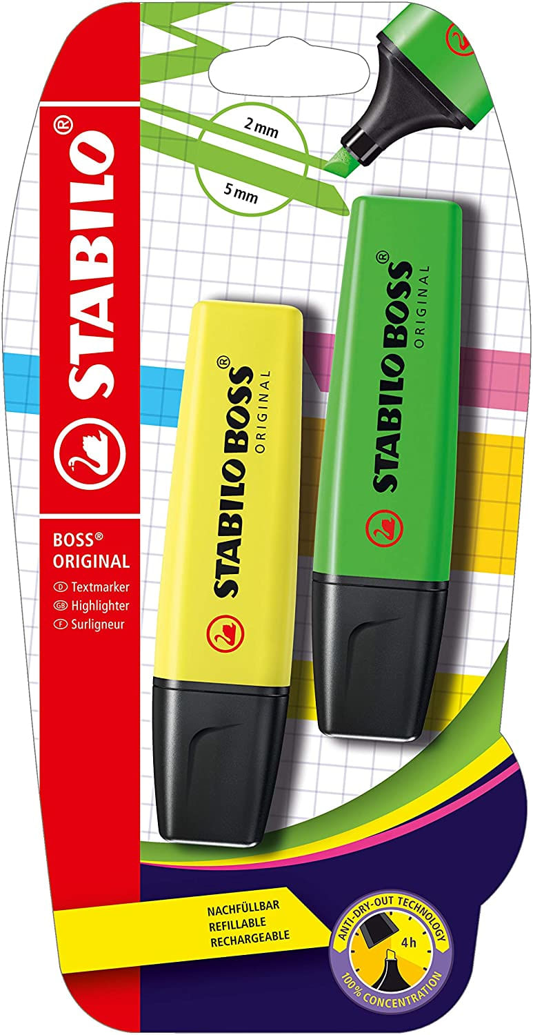 STABILO-Evidenziatore---BOSS-ORIGINAL---Pack-da-2---Giallo-Verde