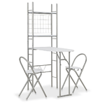 vidaXL Set Tavolo Sedie Pieghevoli con Scaffale 3pz MDF Acciaio Bianco