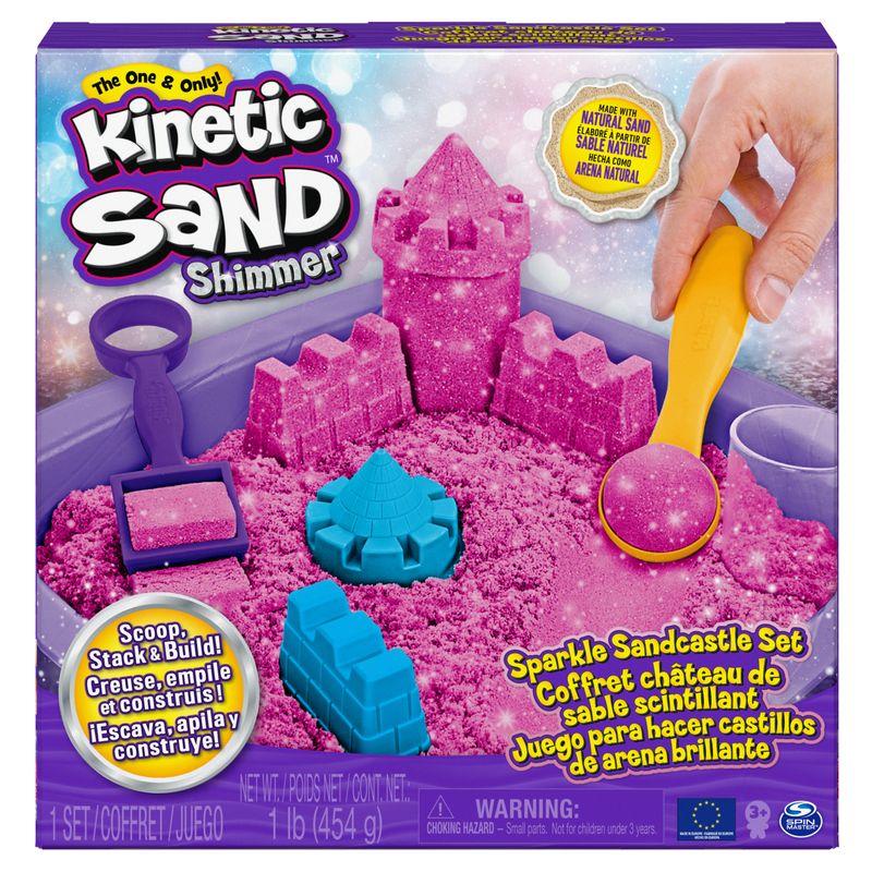 Kinetic-Sand--Castello-di-Sabbia-Shimmer---Sabbia-cinetica-454gr---Sabbia-magica---Sabbia-colorata-glitterata-rosa---3-accessori-e-vaschetta-inclus