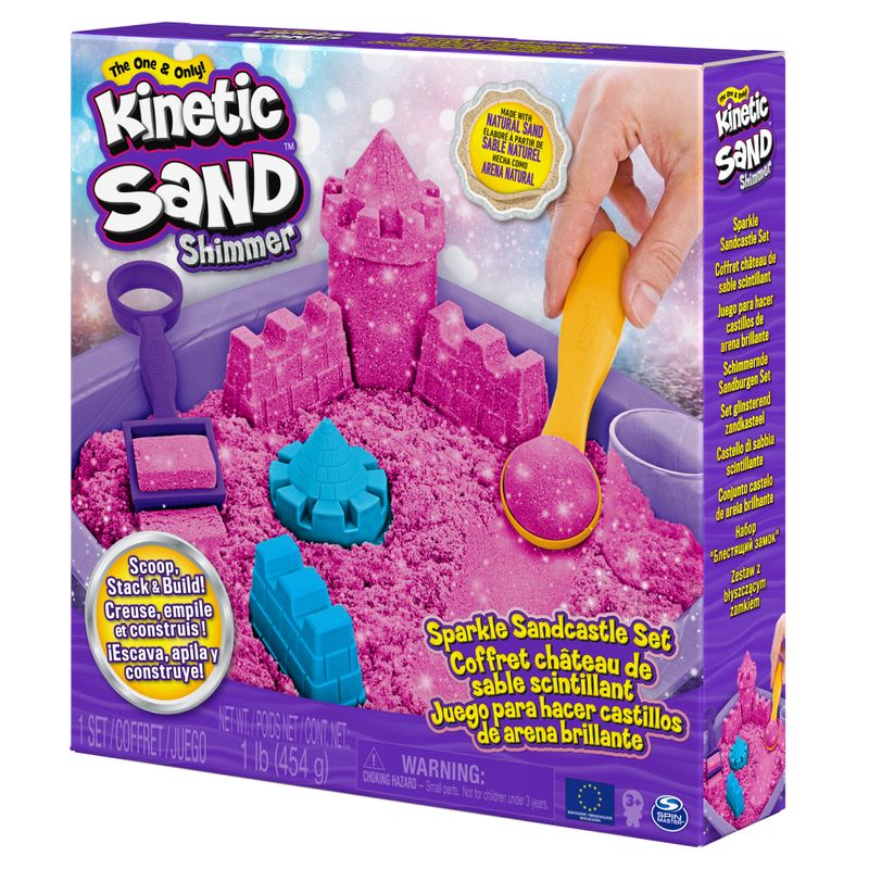 Kinetic-Sand--Castello-di-Sabbia-Shimmer---Sabbia-cinetica-454gr---Sabbia-magica---Sabbia-colorata-glitterata-rosa---3-accessori-e-vaschetta-inclus