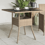 vidaXL Tavolo da Giardino con Piano Vetro Beige 80x80x75 cm Polyrattan