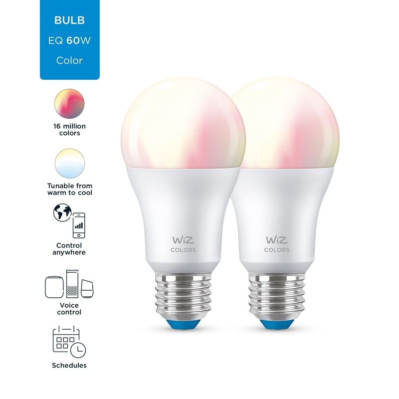 WiZ-Lampadina-Smart-Dimmerabile-Luce-Bianca-o-Colorata-Attacco-E27-60W-Goccia-2Pezzi