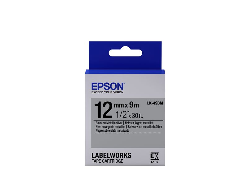 Epson-Nastro-fondo-Argento-per-testo-Nero-12-9-LK-4SBM