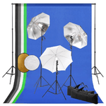 vidaXL Kit Studio Fotografico con Luci, Ombrelli, Fondale e Riflettore