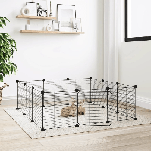 Gabbia per Animali 12 Pannelli con Porta Nero 35x35 cm Acciaio