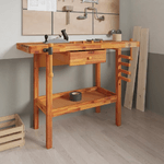 Banco Lavoro Cassetto e Morse 92x48x83 cm Legno Massello Acacia