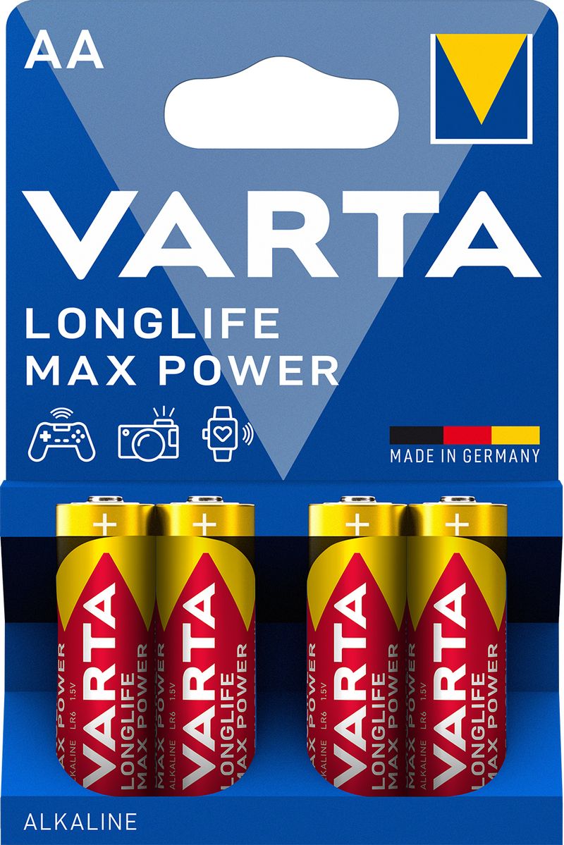 Varta-Longlife-Max-Power-Batteria-Alcalina-AA-Mignon-LR6-1.5V-Blister-da-4-Made-in-Germany