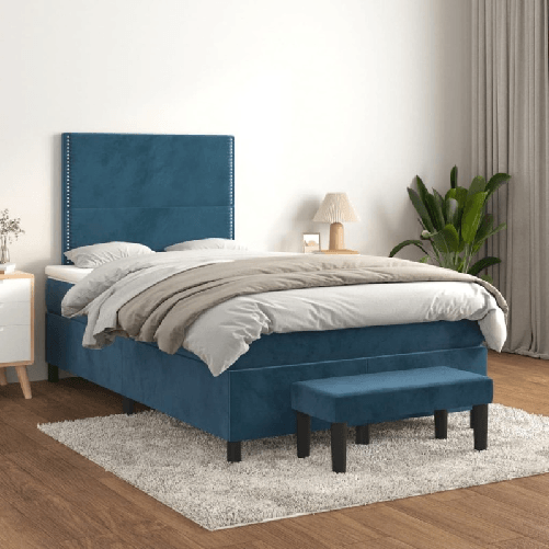 VidaXL Giroletto a Molle con Materasso Blu Scuro 120x200 cm in Velluto