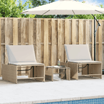 vidaXL Lettini Prendisole 2 pz con Tavolino Beige in Polyrattan