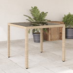 vidaXL Tavolo da Giardino con Piano Vetro Beige 90x90x75 cm Polyrattan