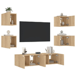 vidaXL Mobili TV a Muro con LED 6pz Rovere Sonoma Legno ingegnerizzato