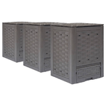 vidaXL Compostiere 3 pz Marrone 60x60x83 cm 900 L Rattan di Plastica