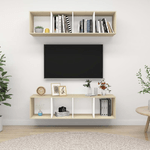 vidaXL Mobile TV a Parete 2 pz Bianco e Rovere Sonoma in Truciolato