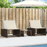 vidaXL Lettini Prendisole 2 pz con Tavolino Marrone in Polyrattan