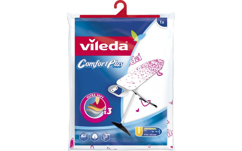 Vileda-Comfort-Plus-Copertura-superiore-dell-asse-da-stiro-Cotone-Schiuma-Poliestere-Poliuretano-Rosa-Bianco