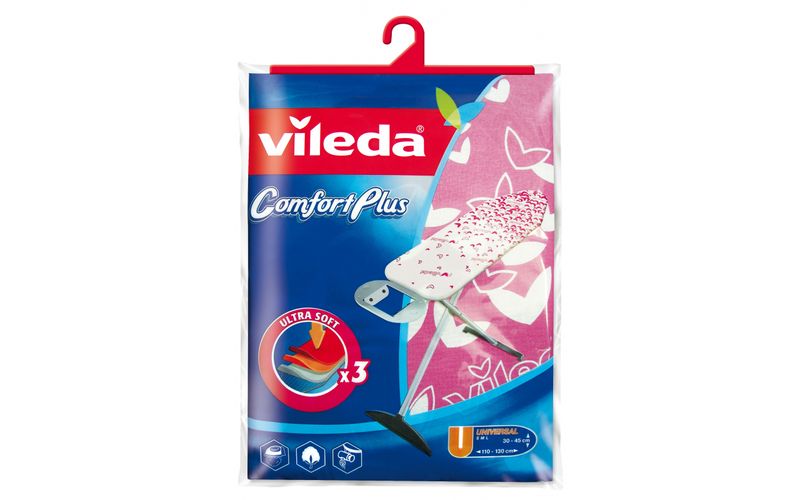 Vileda-Comfort-Plus-Copertura-superiore-dell-asse-da-stiro-Cotone-Schiuma-Poliestere-Poliuretano-Rosa-Bianco