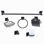 Cleafe-set Ultra Moderno Nero 6pz Bagno Porta Asciugamano Rotolo Bicchiere Spazzolini 87261 -