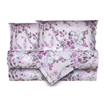 Completo letto lenzuola federe letto stampa fantasia 100% cotone Made in Italy FIORI ACQUARELLO VIOLA PIAZZA E MEZZA